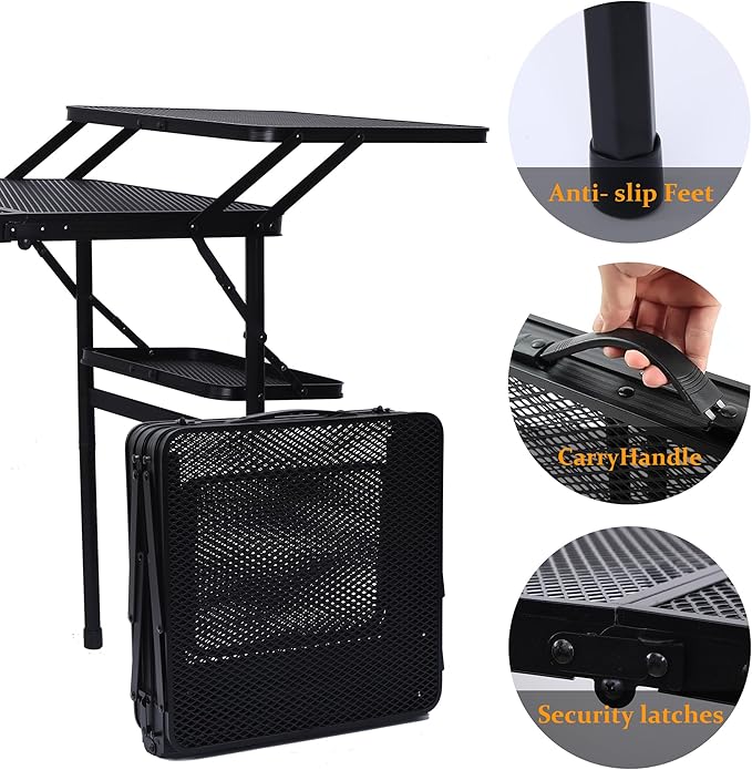 Nice C Camping Table, Compact Folding Table, Grill Table, Outdoor Tables, Camping Tables That Fold Up Lightweight, with 4 Side Tables & Mesh Net for BBQ, Camping
