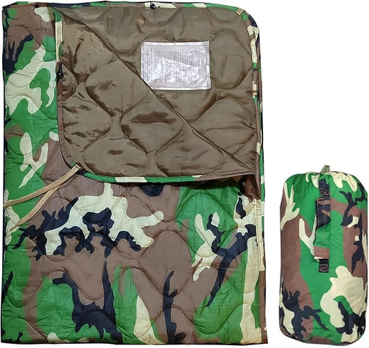 Woobie Blanket, Thermal Insulated Military Poncho Liner, Water-Resistant, Portable, Insulation, for Hiking, Survival with Compression Carry Bag (Forest)