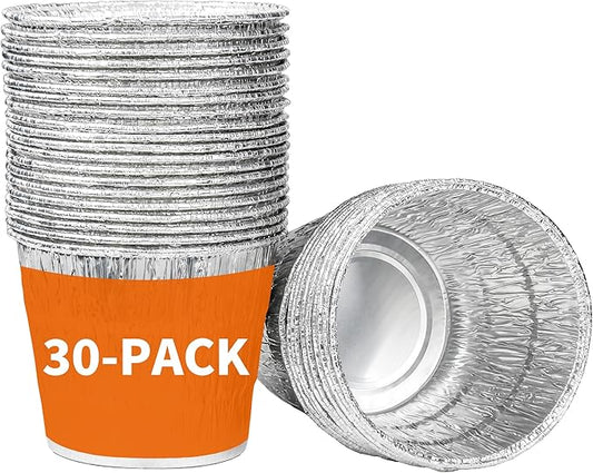 30-Pack Heavy-Duty Aluminum Grease Liners 5.1" Top Dia x 3.9" H | Disposable Drip Bucket Liners for Pellet Grills | Heat-Resistant Grill Accessories with Secure Fit Design
