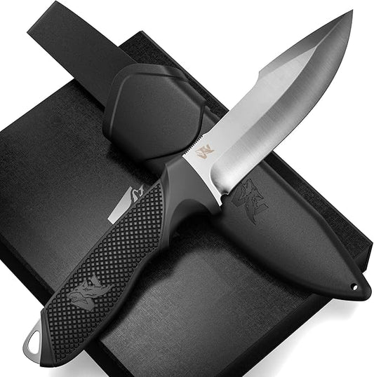 WOLF-I Full Tang Survival Knife with Sheath - Stylish Tactical Fixed Blade - Made of 440C Steel - Bushcraft and Camping Knife Survival - Perfect EDC Outdoor Knife with TPE Handle