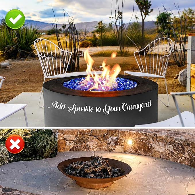 20 Pounds Fire Glass 1/2 Inch High Reflective Tempered Firepit Glass Rocks for Fireplace, Fire Pit Table, Fire Bowl and Landscaping (Cobalt Blue)