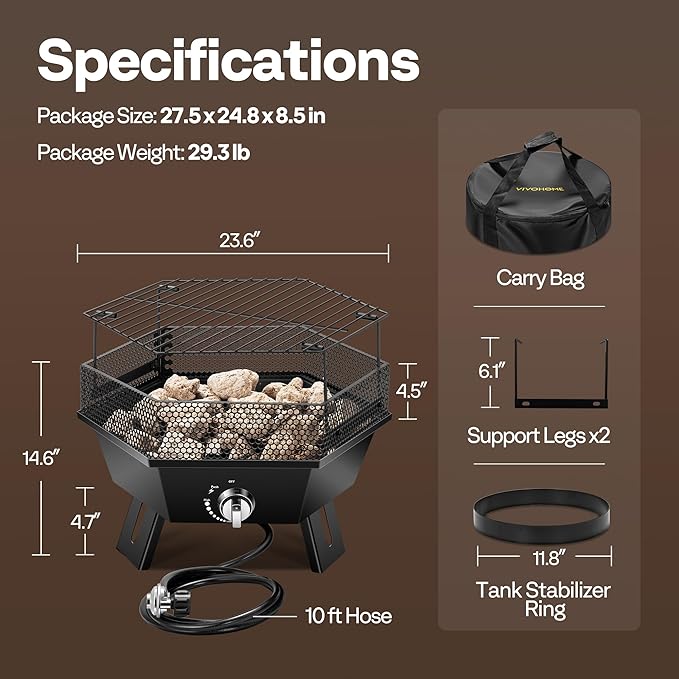 VIVOHOME Portable 58,000 BTU Propane Fire Pit, 24-Inch Smokeless Outdoor Design with Carry Bag, Tank Holder, Ideal for Patio, Backyard, Camping, Tailgating, Deck, RV