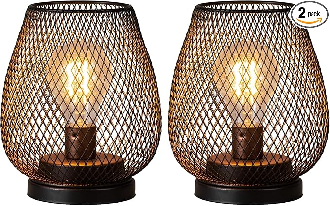 NEEDOMO 2 Pack Battery Operated Lamp Outdoor Table Lantern, LED Table Lantern with Timer Mode, Vintage Decorative Lights Cordless Lamp Indoor Outdoor Patio Bedroom Living Room with LED Bulb