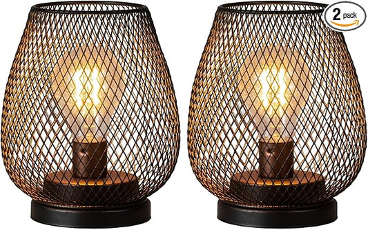 NEEDOMO 2 Pack Battery Operated Lamp Outdoor Table Lantern, LED Table Lantern with Timer Mode, Vintage Decorative Lights Cordless Lamp Indoor Outdoor Patio Bedroom Living Room with LED Bulb