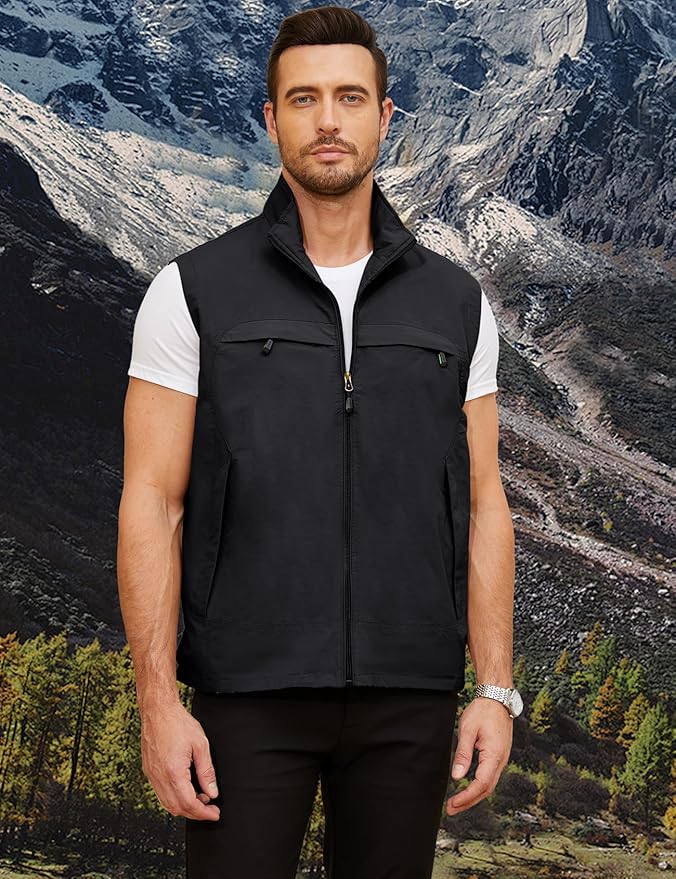 Gihuo Mens Casual Lightweight Travel Vest Summer Utility Safari Vest Sleeveless Jackets for Travel Hiking Fishing