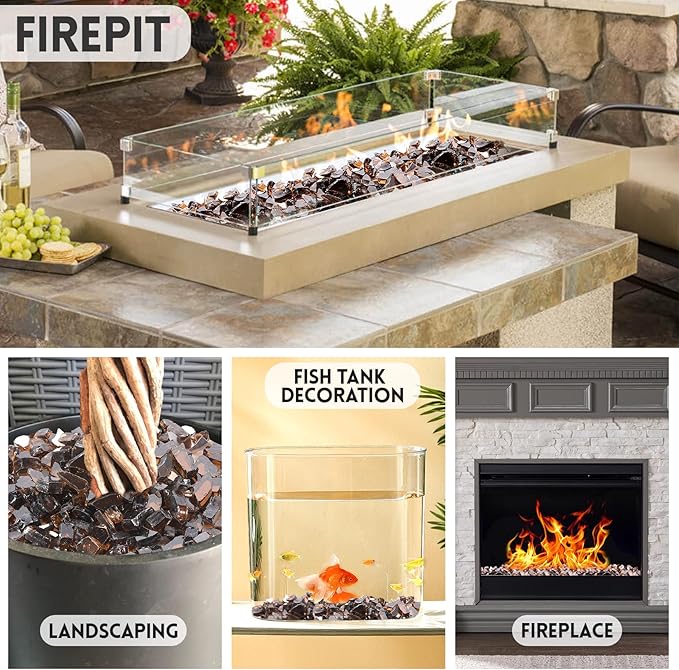 20 Pounds Fire Pit Glass, Copper Reflective Tempered Glass Rocks, High Luster, Fit for Natural and Propane Fire Pit Table, Fireplace and Landscaping