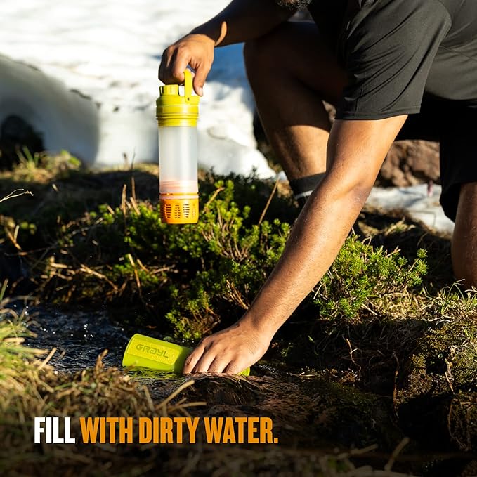 GRAYL UltraPress Water Purifier & Filter Bottle for Hiking, Backpacking, and Travel (Forager Moss)