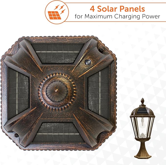 Gama Sonic Outdoor Solar Post Light with Pier Base, Weathered Bronze Finish Aluminum and Beveled Glass, Royal Bulb 150 Lumens Warm White LED, Mount on Column or Flat Surface 98B311, Upgraded Panel