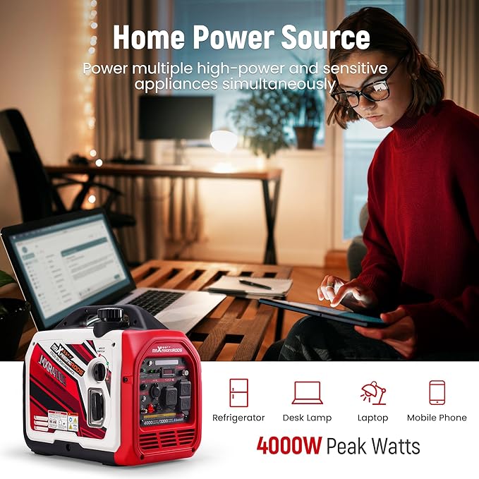 maXpeedingrods 4000 Watt Portable Inverter Generator Gas Powered, Bluetooth® App Remote Data Monitor,with CARB Compliant, Compact and Lightweight for Home Backup, Outdoor Camping, RV