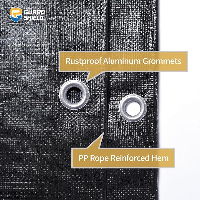GUARD SHIELD Heavy Duty Tarp 20x20 Feet Black Tarp Large Outdoor Tarps Waterproof with Grommets Cover 12mil