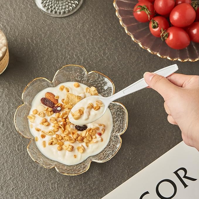 FULING White Plastic Forks Spoons Knives Heavyweight Utensils Disposable Silverware Heavy Duty Cutlery Set [300 Combo Box]