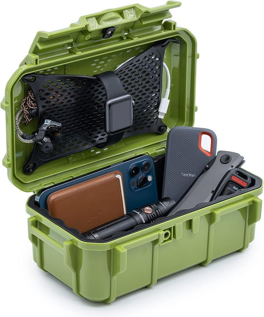 Evergreen 57 Waterproof Dry Box Protective Case - Travel Safe/Mil Spec/USA Made - for Cameras, Phones, Ammo Can, Camping, Hiking, Boating, Water Sports, Knives, & Survival (Green)