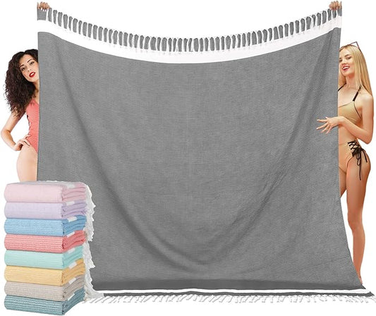Oversized Turkish Beach Towel Blanket XXL Cotton Sandproof Towels Boho Woven Extra Large Big Sand Free Giant Throw Blankets Huge Quilt XL Picnic Camping Necessities Cloud For Adult Gifts Black