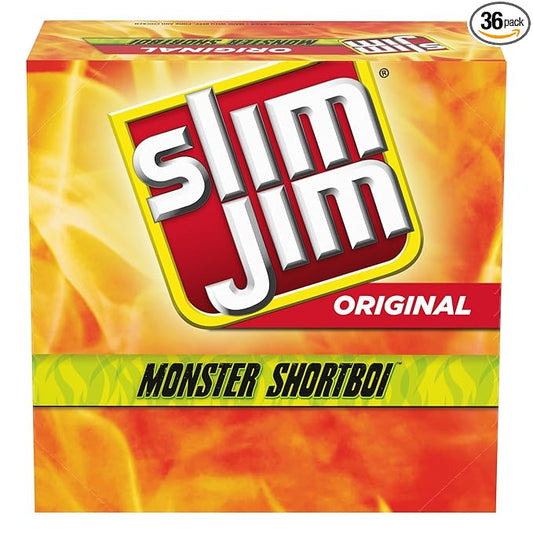 Slim Jim Monster Shortboi Smoked Meat Sticks, Original Flavor, 6g Protein Per Stick, Snack Size, Lunchbox Snack, 0.97 oz. (36 Count)