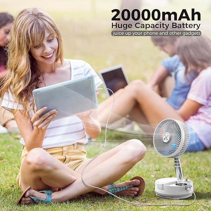 20000mAh Battery Operated Fan, Rechargeable Portable Fan, 112H Run, 9 Speeds Oscillating with Remote, Battery Powered with Timer & Light for Travel Cruise Essentials RV Outdoor Power Outage