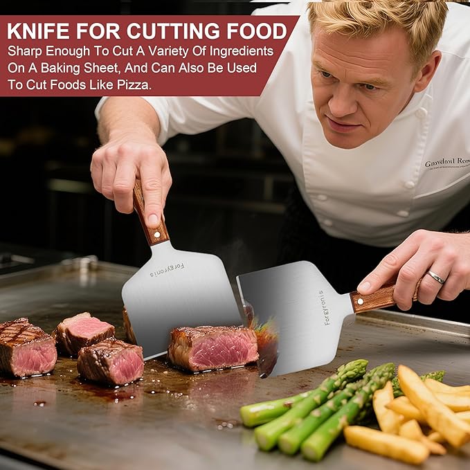 Griddle Scraper Set Includes A Wide Grill Scraper (Burger Scraper, Spatula Burger), 2 Stainless Steel Cleaning Scrapers and 3 Pan Scraper, Griddle Cleaning Kit for Blackstone.