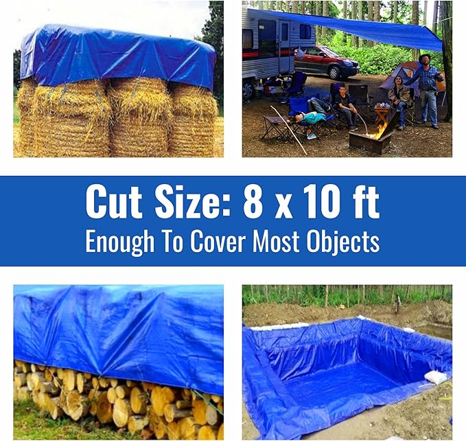 Blue Tarp Pack of 4 Tarps Heavy Duty waterproof 8x10 Large Multipurpose Poly Outdoor Tarps Cover 5 Mil Thickness Blue Tarpaulin Reinforced Rip Resistant Rubber Edges With Aluminum Grommets