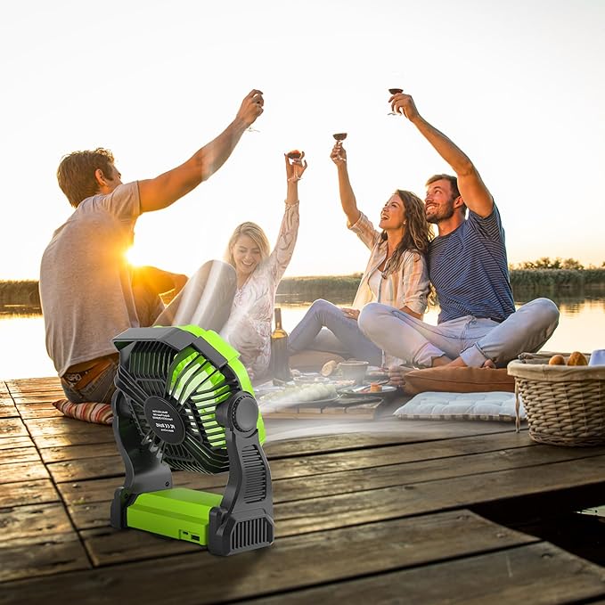 Rechargeable Portable Camping Fan for Tent with LED Light, 270°Pivot USB Personal Battery Powered Fan Outdoor Camping Essentials Battery Operated Portable for Travel X23 Green