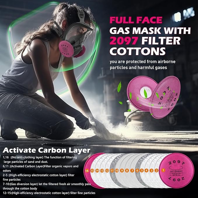 Full Face Respirator Mask with Filters - Gas Mask with 2097 & 6001CN Filters and Anti-fog Gas Cover Against Dust, Organic Vapor for Paint, Welding, Chemicals, Epoxy Resin, Sanding, Woodworking