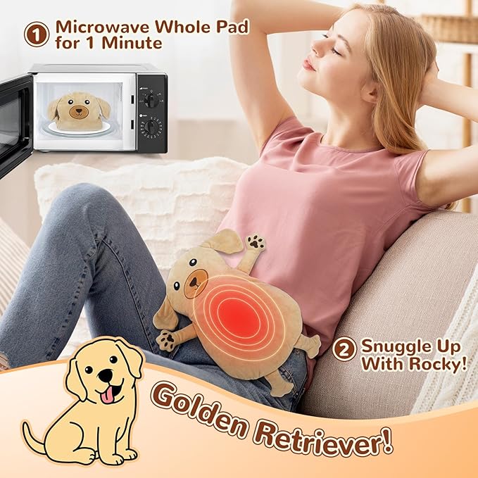 Microwave Heating Pad for Pain Relief, 16" x 11" Microwavable Heating Pads for Cramps, Back Pain, Neck Shoulder, Muscles, Knee, Joints, Natural Heat Pack Moist Heat, Golden Retriever