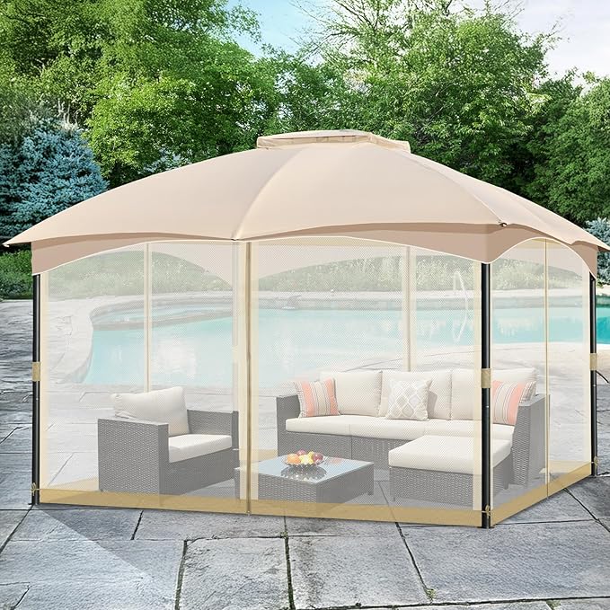 COWVIE Gazebo Replacement Netting Screen, 12' x 16' Universal Gazebo 4-Panel Mosquito Sidewalls with Double Zippers for Outdoor Patio (Only Netting)