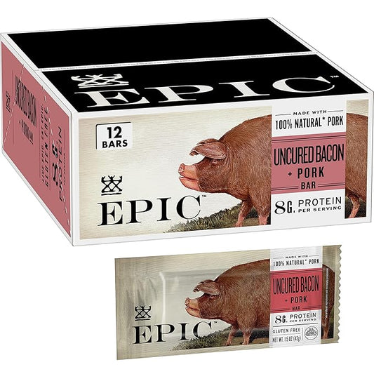 EPIC Uncured Bacon Protein Bars, Paleo Friendly, 12 ct, 1.5 oz Bars