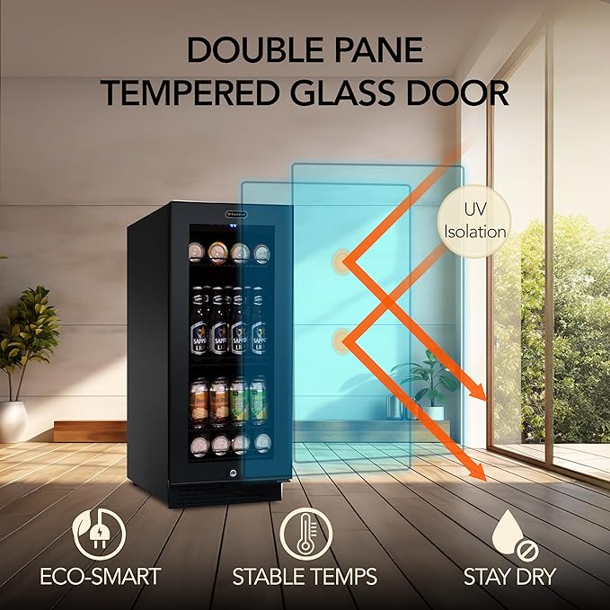 Whynter BBR-801BG Built Beverage Refrigerator and Cooler Mini Fridge with Glass Door with Lock, 3.0 Cubic Feet, Black, 100, Can
