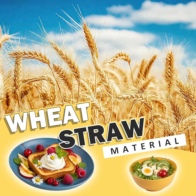 Wheat Straw Dinnerware Sets, Plates and Bowls Sets Unbreakable & Microwave Safe - 32 Piece Service for 8 Dinner Plate Dessert Plate Cereal Bowl Cup for Kitchen & Outdoor - Multi