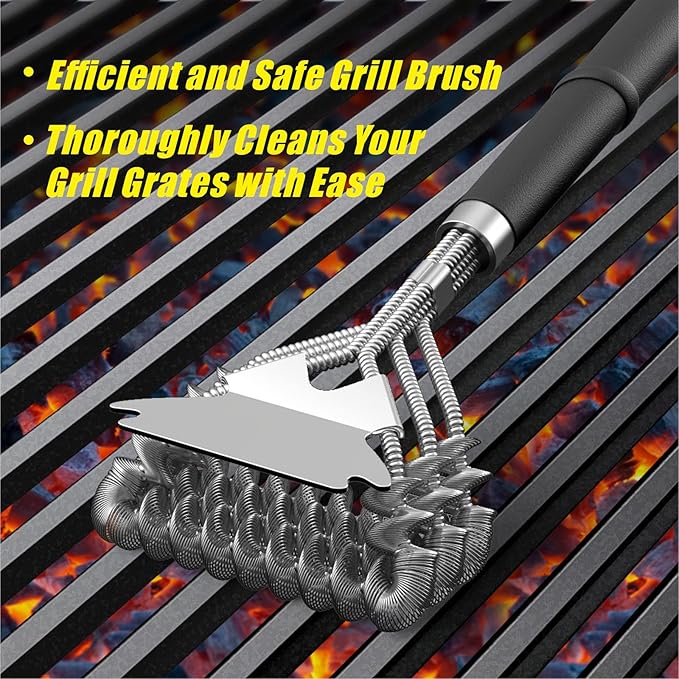 Stainless Steel BBQ Grill Brush and Scraper, Bristle-Free, Universal 3D Scraper Included