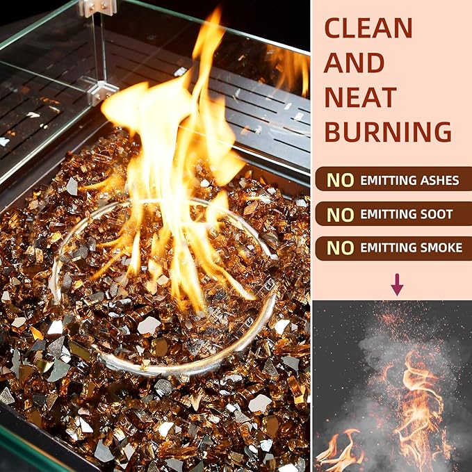 10 Pounds Fire Glass 1/2 Inch High Reflective Tempered Firepit Glass Rocks for Fireplace, Fire Pit Table, Fire Bowl and Landscaping (Amber)