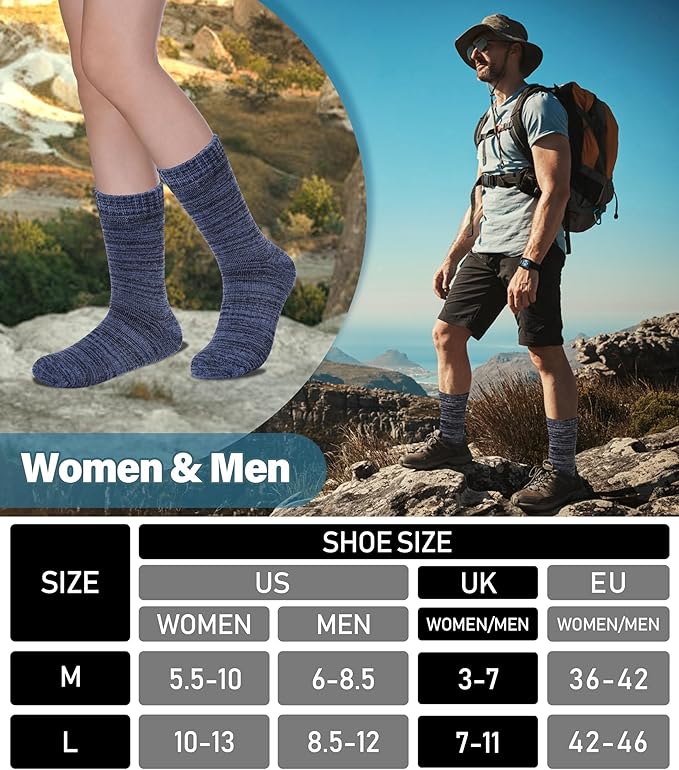 LANLEO Merino Wool Hiking Socks for Women Men Thermal Extra Thick Winter Warm Comfy Cushioning Crew Boot Socks 4 Pairs