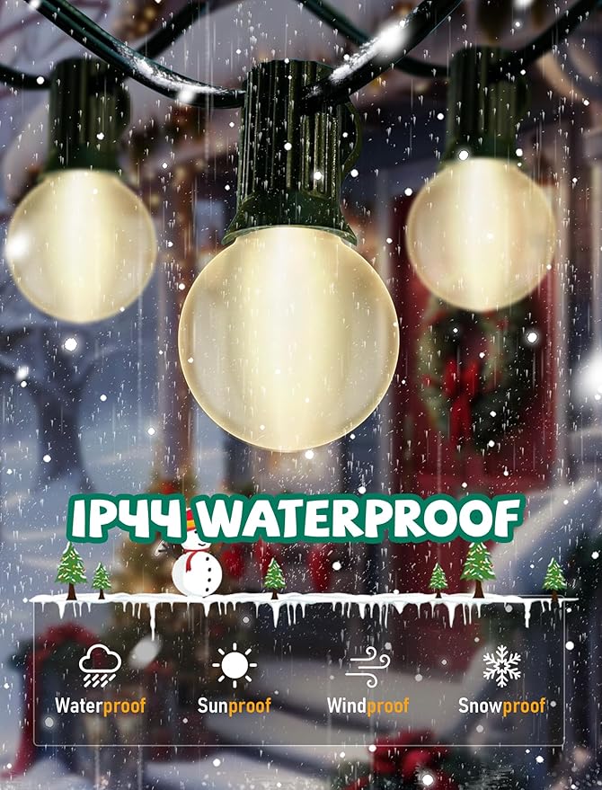 25FT G40 Frosted Christmas Lights,Globe Christmas Lights with 27 Frosted White Bulbs,Outdoor String Lights for Outside Indoor Garden Wedding Pergola Backyard Patio Xmas Tree Decor,Green Wire