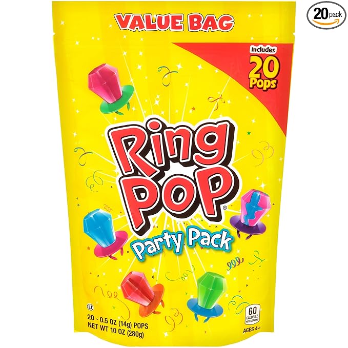 Ring Pop Halloween Candy Lollipops - 20 Ct Bulk Variety Pack in Assorted Fruity Flavors - Full Size, Individually Wrapped Hard Candy For Trick or Treat, Halloween Bowls, Gifts, Party Favors