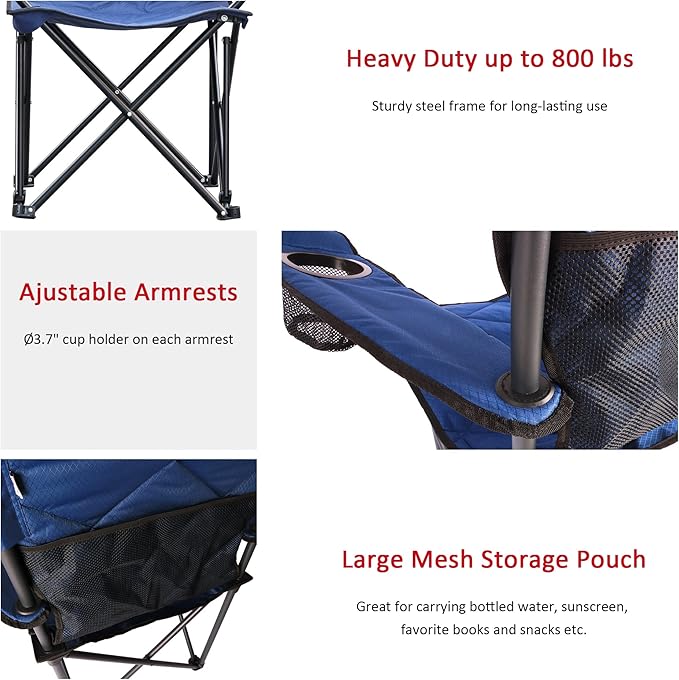 Sunnyfeel XXL Oversized Camping Chair Heavy Duty 800 LBS for Big Tall People Padded Portable Folding Quad Lawn Chairs with Armrest Cup Holder & Pocket for Outdoor/Travel/Picnic/Camp/Sports