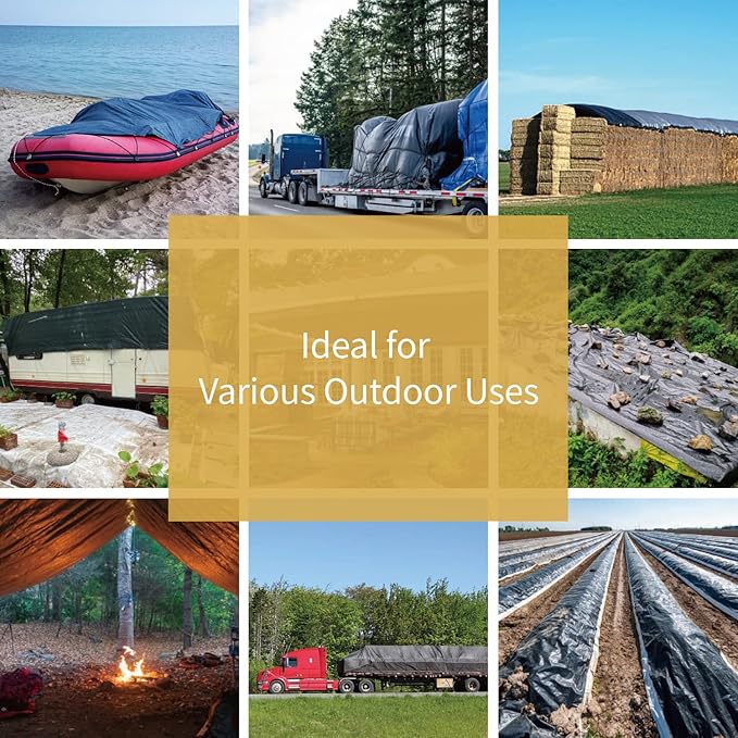 GUARD SHIELD Black Tarp 8x10 Feet Waterproof Tarps Lightweight Camping Tarp Outdoor Multi Purpose Poly Cover 6mil