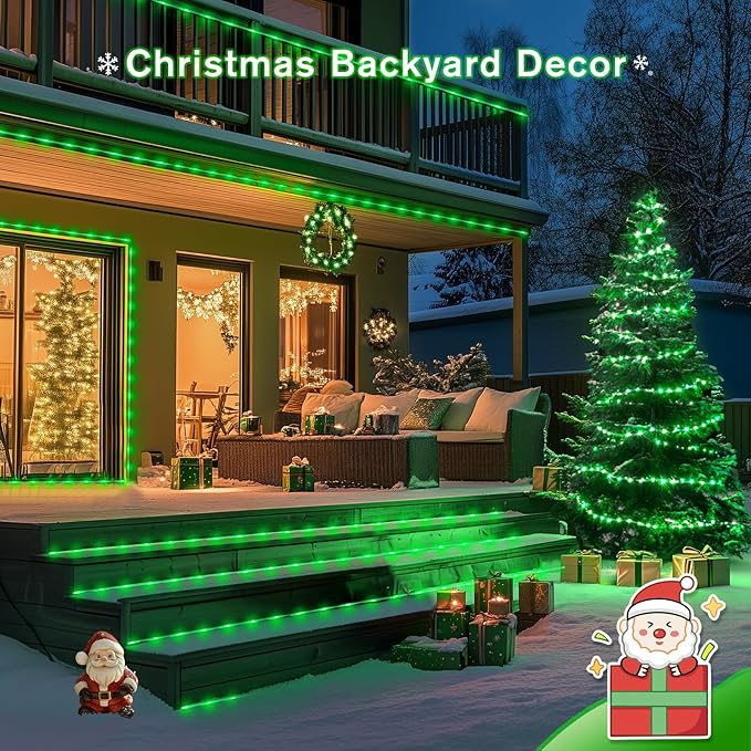 JMEXSUSS 2 * 200 LED Green Solar Rope Lights, 66ft IP 65 Waterproof Solar String Light Outdoor, 8 Modes Christmas Lights for Camp Trampoline Ladder Slide Tent