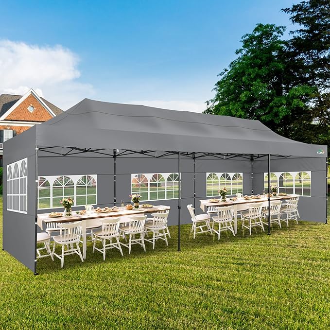 COBIZI 10x30 Pop up Canopy Tent 10x30 Canopy with Sidewalls, Heavy Duty Party Tent Tents for Parties, Foldable UPF 50+ Waterproof Commercial Ez up Canopy with Roller Bag, Grey(Windproof Upgraded)