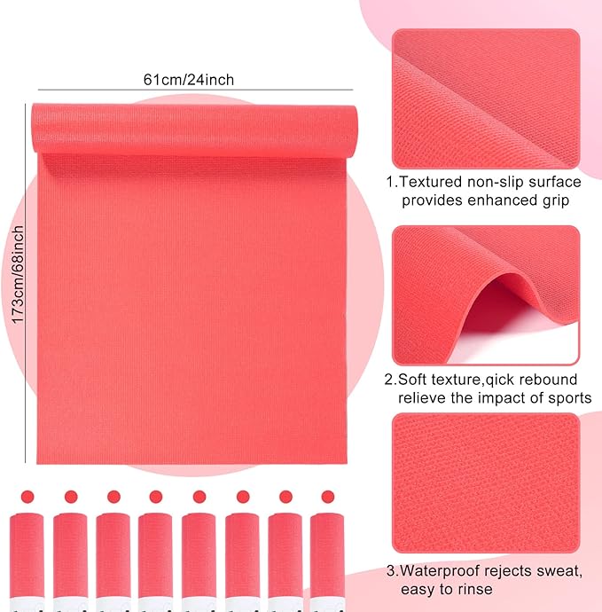 Amylove 12 Pieces Yoga Mats Bulk 68x24x0.12 Inch Exercise Non Slip Fitness Workout Mats for Women Men Home Workout Gym Yoga
