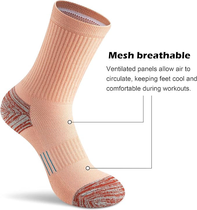 Gonii Women Athletic Crew Socks 5-6 Pairs - Comfort & Cushioned for Running, Hiking, Sports Arch Compression Socks