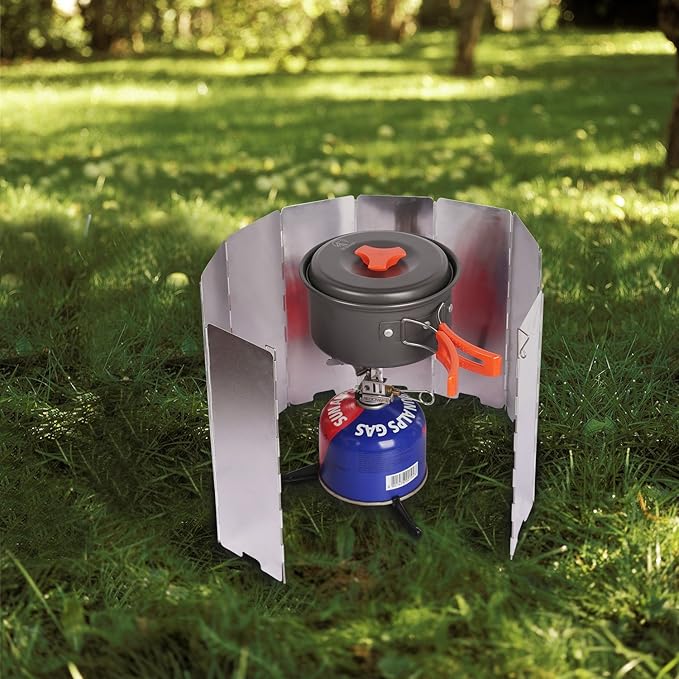 REDCAMP Folding Outdoor Stove Windscreen, 8 Plates Aluminum Camping Stove Windshield with Carrying bag, Lightweight Butane Burner Windshield