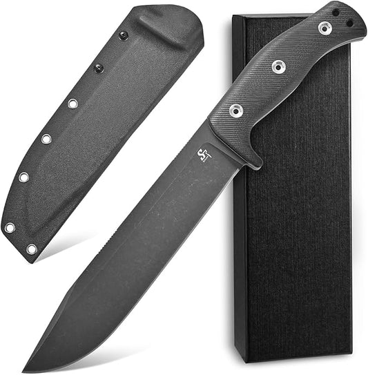 Sitivien ST12 Plus Fixed Blade Knife Sleipner Brushed Steel Blade G10 Handle Full Tang EDC Straight Knife for Camping Hunting Fishing(Black)
