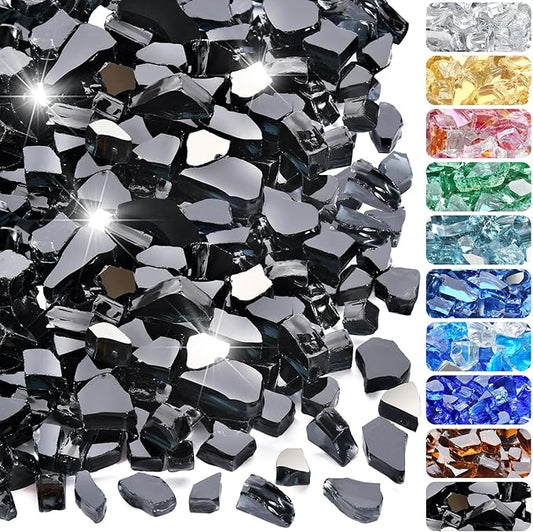 10 Pounds Fire Glass 1/2 Inch High Reflective Tempered Firepit Glass Rocks for Fireplace, Fire Pit Table, Fire Bowl and Landscaping (Onyx Black)