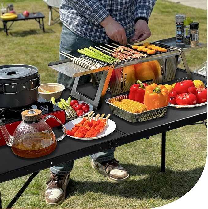 4FT Folding Table, Compact and Portable Camping Table, Adjustable Height Metal Foldable Table for Outdoor Picnic, Garden, Patio, Dining, BBQ, Party, Market (Large, Black), 47.2" x 23.6"