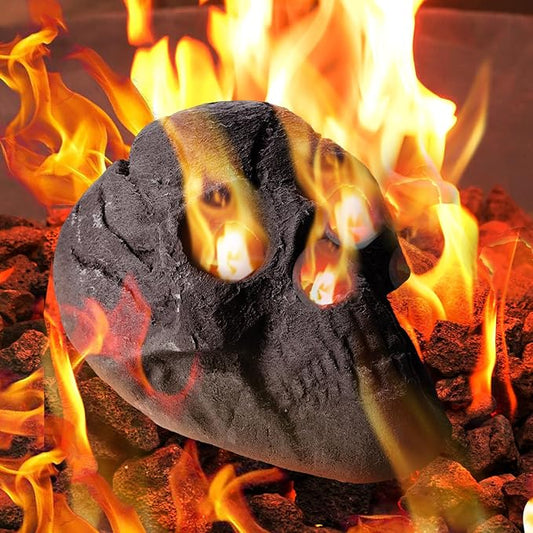 1 Pack Fire Pit Skulls 8.7 Inch Halloween Imitated Human Ceramic Firepit Head Fireproof Skulls Bonfire Accessories Fake Logs Halloween Decor for Gas Campfire Fireplace Wood Fires (Black)