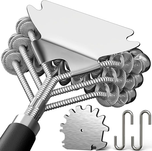 Stainless Steel BBQ Grill Brush and Scraper, Bristle-Free, Universal 3D Scraper Included