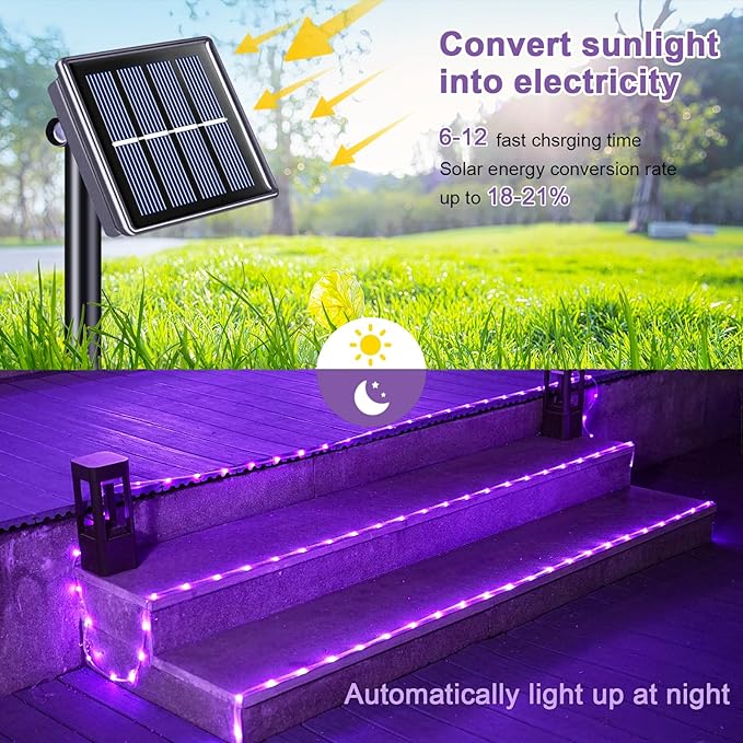JMEXSUSS 200 LED Purple Solar Christmas Lights, 66 ft Rope Lights Outdoor Waterproof, PVC Tube Purple Christmas String Lights for Party Tree Fence Christmas