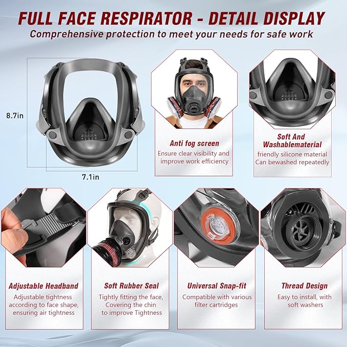 2 Set Gas Masks Survival Nuclear and Chemical - Full Face Gas Mask with 40mm Activated Carbon Filter, 6001 Filters, Earplug, and Gloves - Respirator Mask for Gases, Chemicals, Organic Vapors, Dust