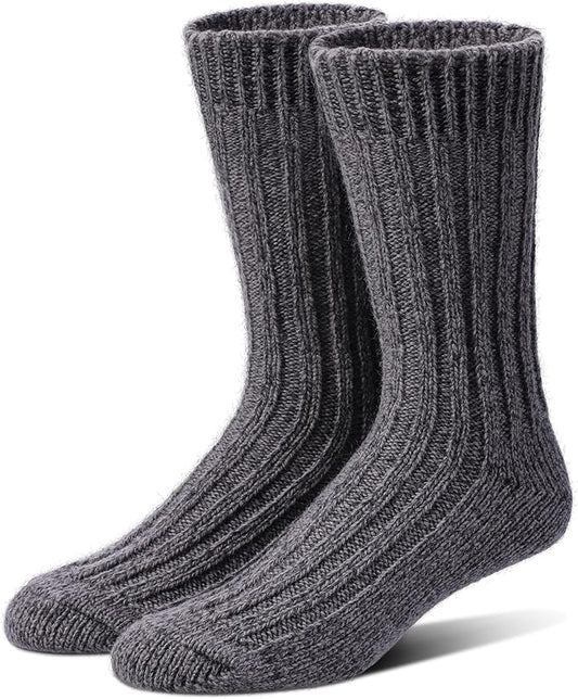 Tough Land 97% Merino Wool Crew Socks for Men & Women 2 Pairs – Classic Rib, Thick Wool Socks for Hiking, Work, Ski