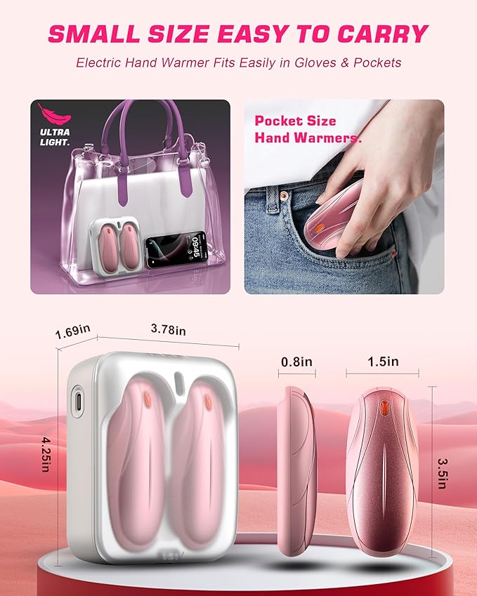 Hand Warmers Rechargeable 2 Pack, 14000mAh Electric Hand Warmers with Charging Case, Quick Charge Portable Heater,Gifts for Christmas, Winter, Outdoor, Camping, Hunting Accessories