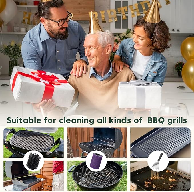 Juome Electric Grill Brush for Outdoor Grill, Cordless Rechargeable BBQ Grill Cleaner with 180°Adjustable Angle, Grill Cleaning Brush Kit with Grill Scraper, BBQ Grill Tools Accessories